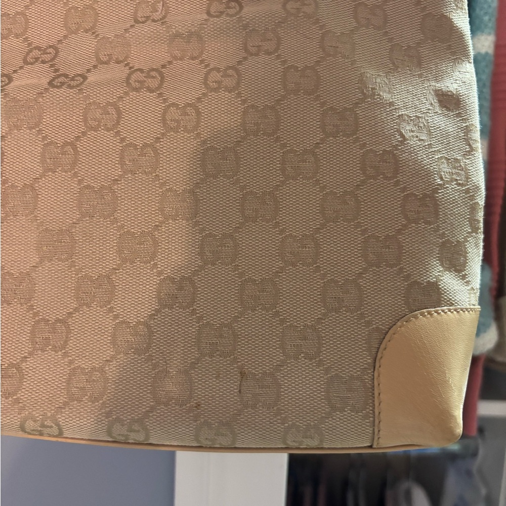 Gucci Tan Monogram GG Tote Bag Vintage canvas with leather trim - Picture 3 of 14